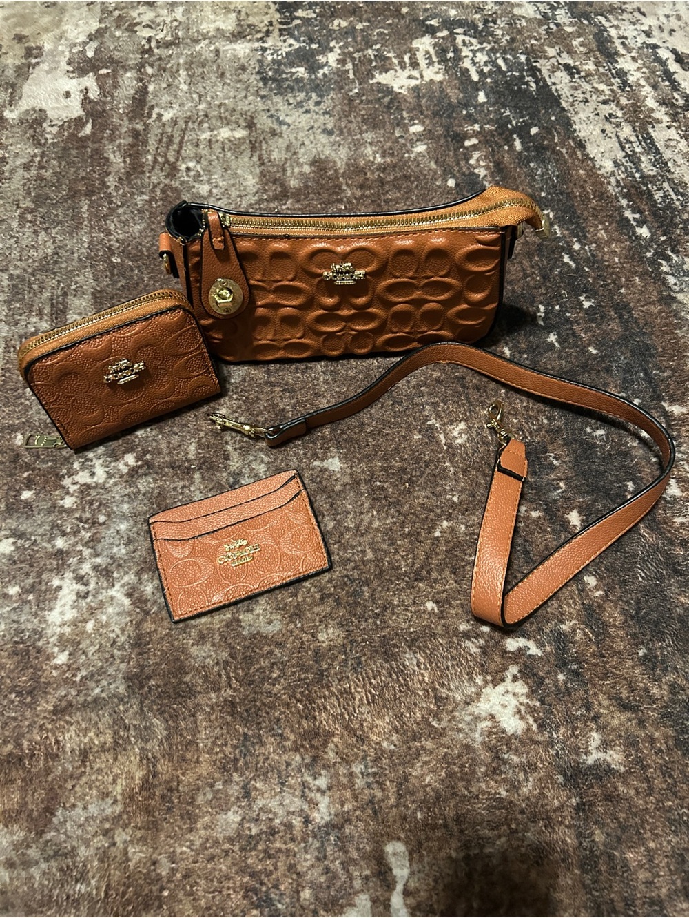 Tan Signature Leather Crossbody and Card Case Set